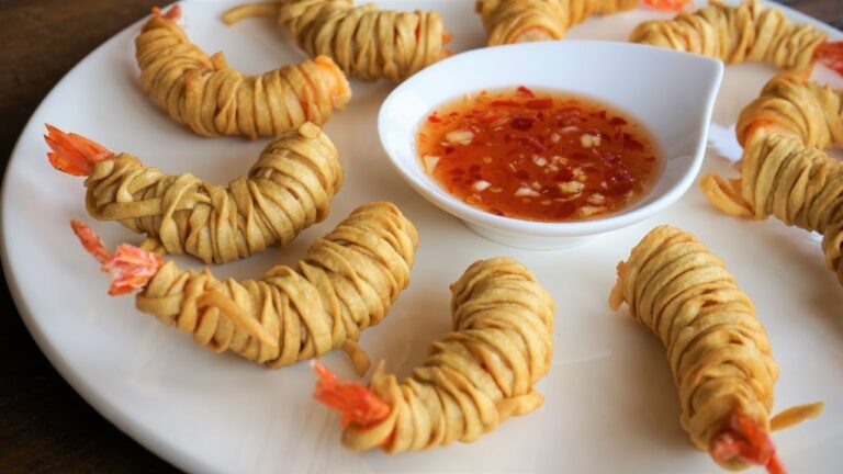 Crevette entour&eacute; de spaghetti de pomme de terre