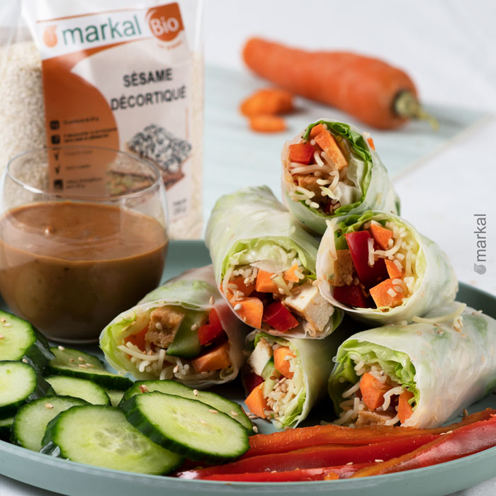 Rouleau de printemps v&eacute;g&eacute;tarien sauce cacahu&egrave;te
